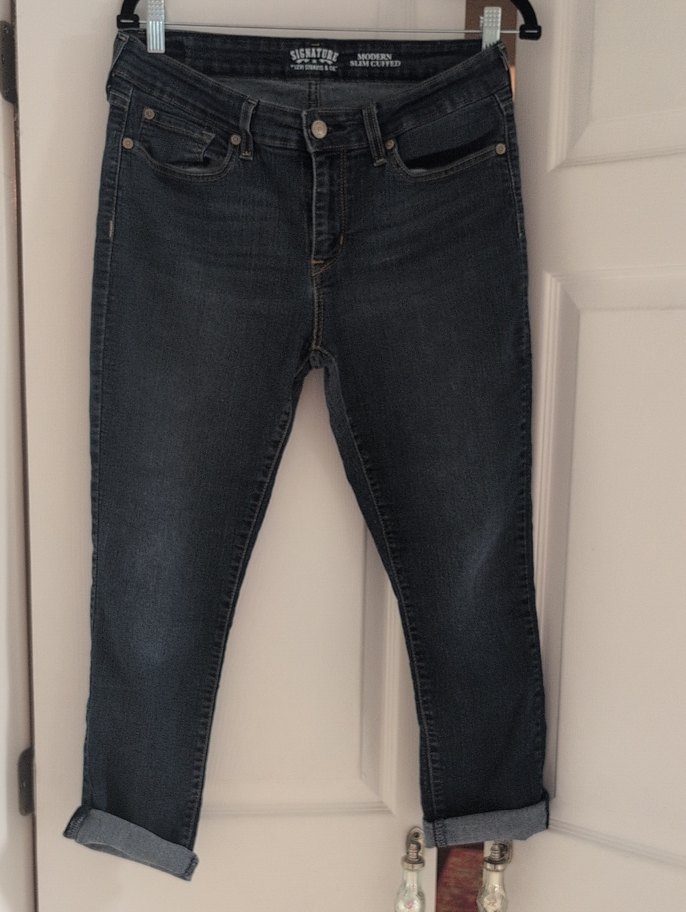 Signature Levi Women's Dark Indigo Slim Cuffed Jeans